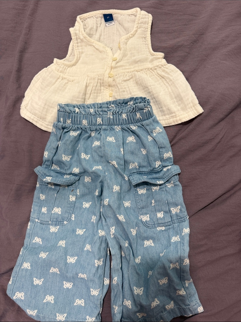Old Navy Light Blue Butterfly Cargo Overalls